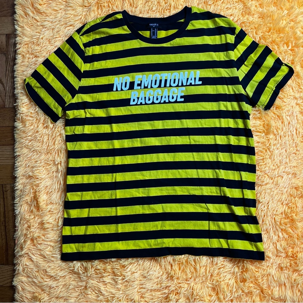 XL Comfortable Yellow and black shirt with “No emotional Baggage” across chest